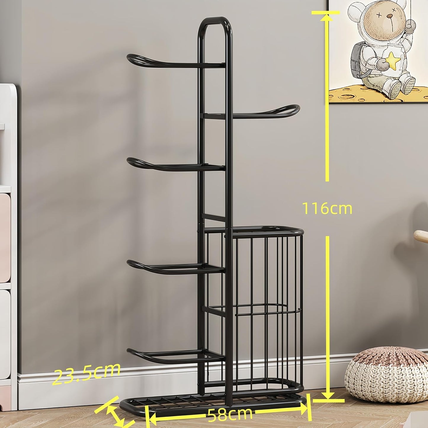 Sports Ball Storage Rack | Adjustable Vertical Stand for Basketball, Soccer, Volleyball & More | Durable Steel Organizer for Garage |5-Ball |45.7 inches, black