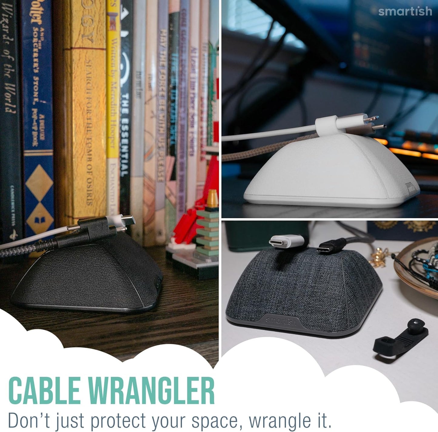 Smartish® Magnetic Cord Holder - Cable Wrangler Organizer Stocking Stuffer with Magnet Clips for Charger Management on Desktop, Nightstand for USB-C + Lightning - Snow Day White