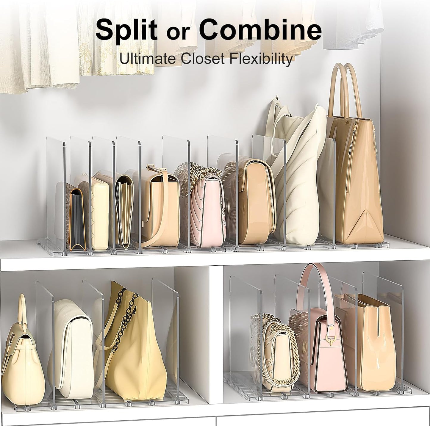 Bag Purse Organizer Accessories: 2-Dividers Plastic Clutch Dividers for Closet Organizers and Storage - Keep Carteras & Pocketbook Upright