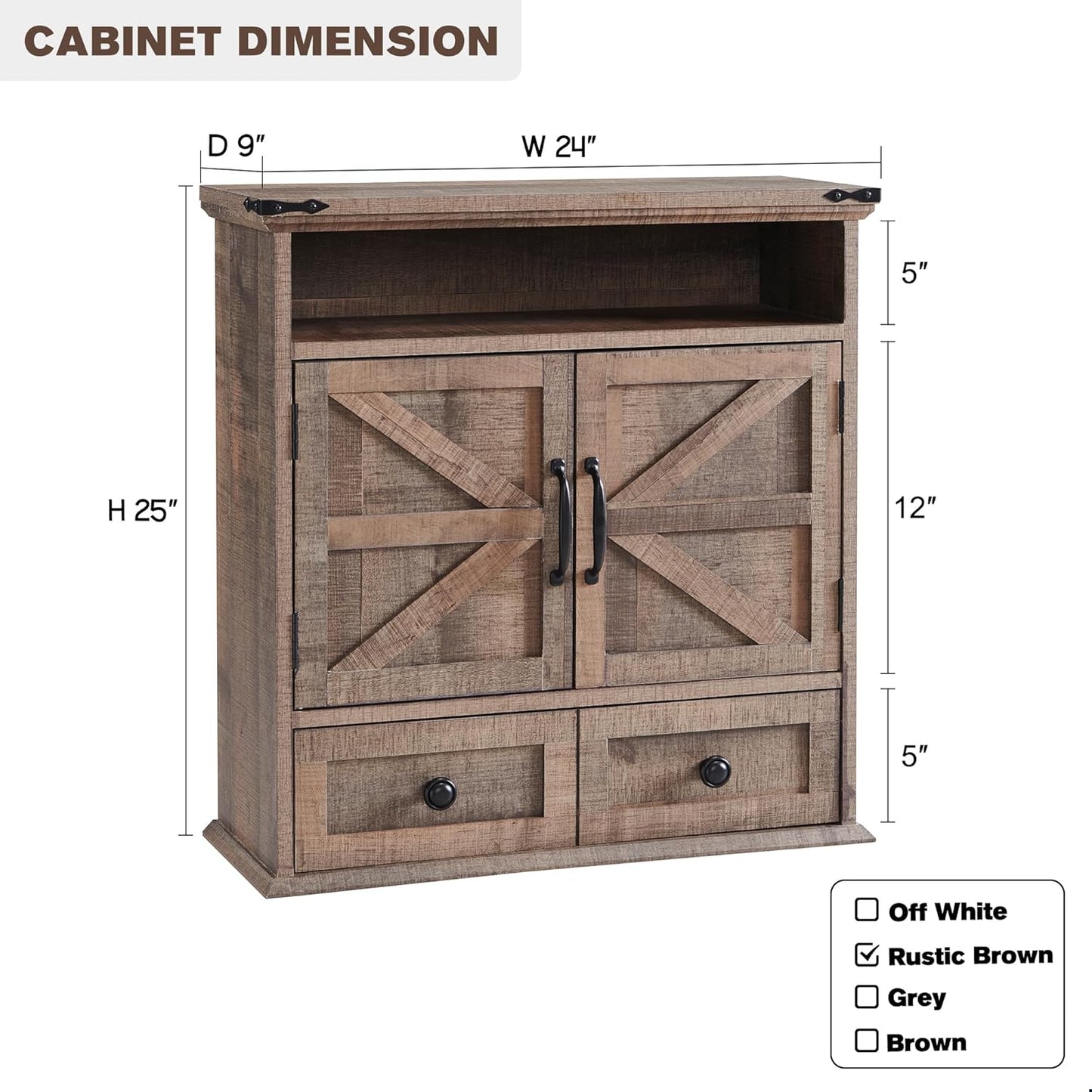 ACCOHOHO Bathroom Wall Cabinet, Farmhouse 24" Wide Medicine Cabinet with Drawer, Adjustable Shelf, Double Barn Doors, Storage Cabinets for Bathroom, Kitchen, Living Room, Rustic Brown