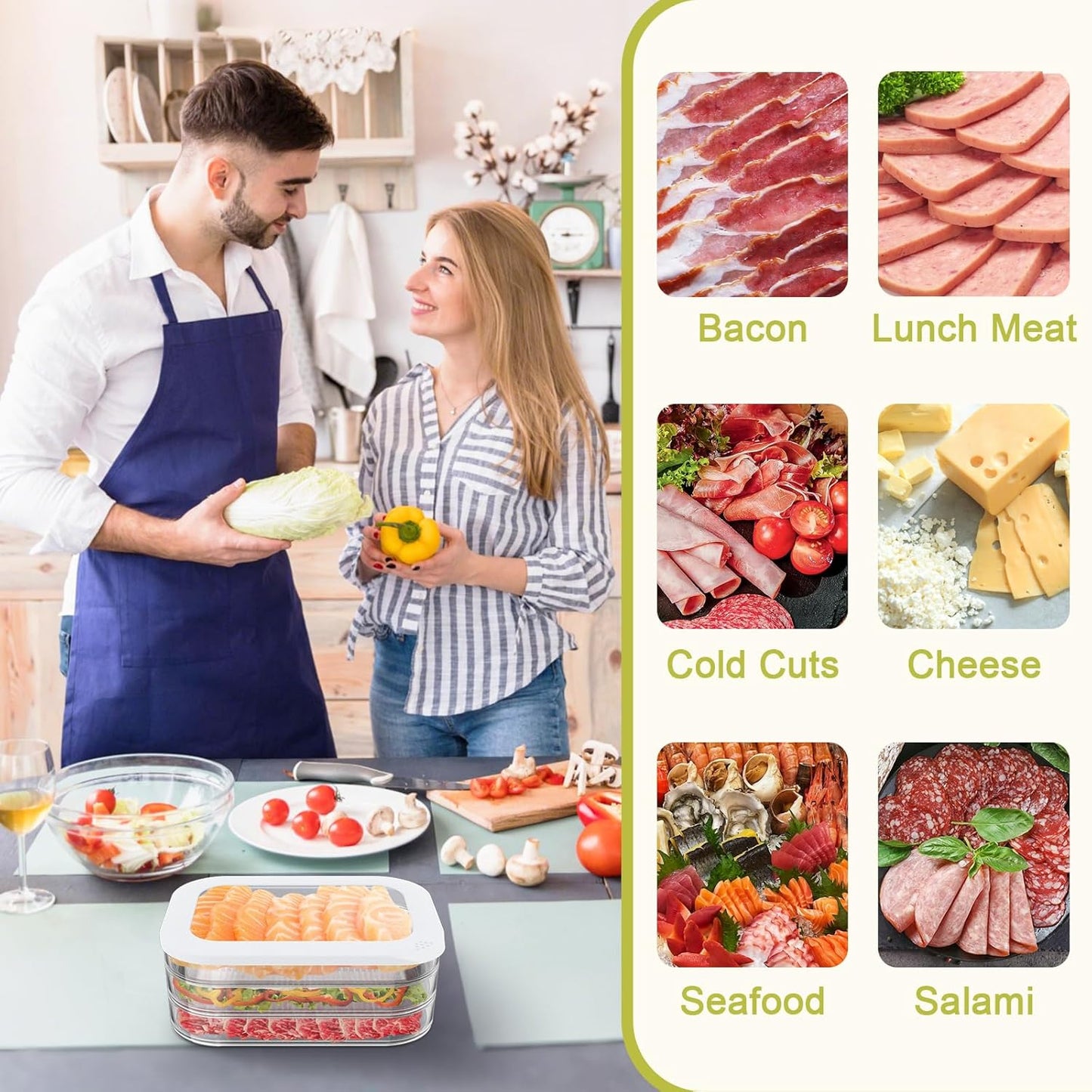 Stackable Deli Meat Container with Drainage Groove and Silicone Lid, Clear Refrigerator Storage Containers for Lunch Meats, Cold Cuts, Bacon, Cheese, BPA Free - 1 Layer