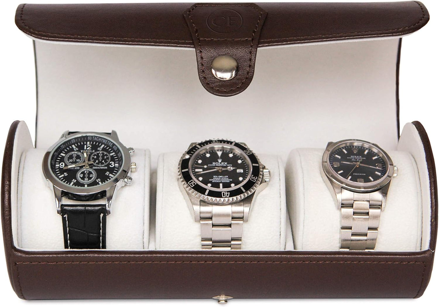 CASE ELEGANCE Travel Watch Case Roll Organizer for Men | Vegan Faux Leather Watch Display Case | Watch Display, Storage & Holder | Watch Case for Men's Watch Collection | Watch Holder for Men | Brown
