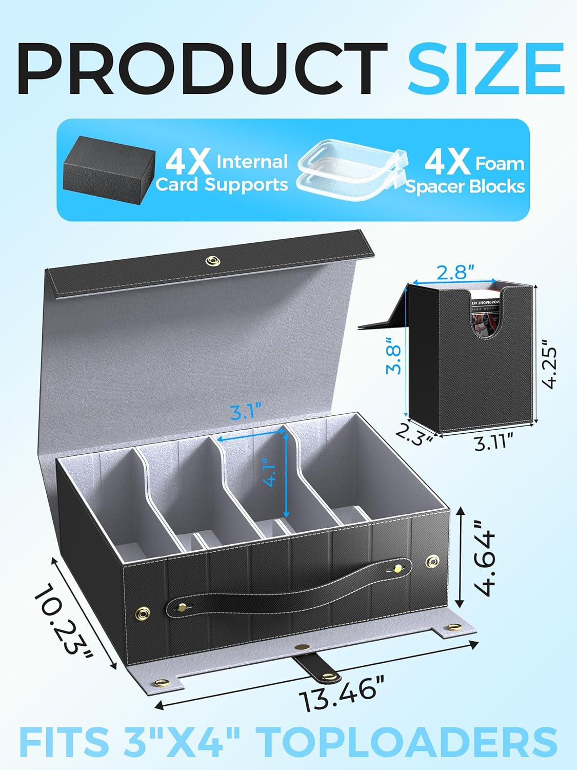 Top Loader Compatible Trading Card Storage Box with Handle, Small Case & Dividers - 2000+ Capacity Magnetic Deck Box for MTG Commander, for TCG, Sports Cards & Collectibles, Black Grey