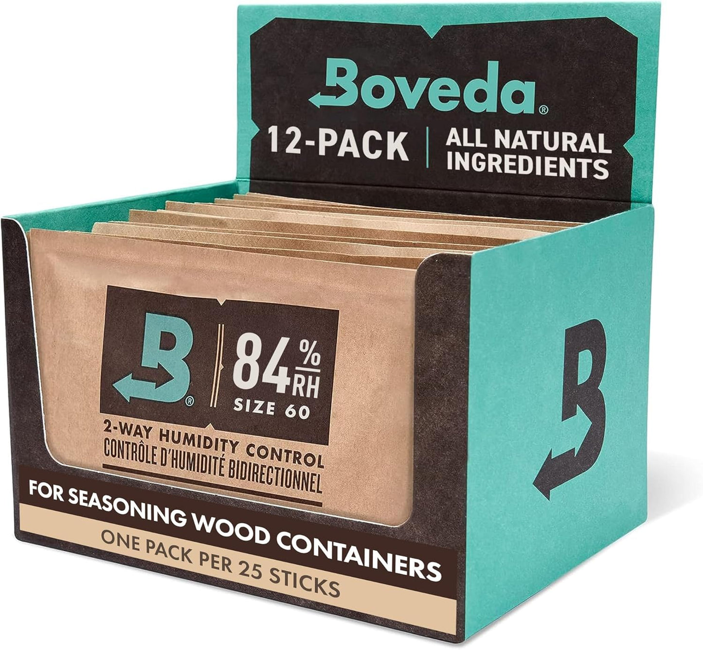 Boveda For Seasoning Two-Way Humidity Control Packs – 84% RH to Season Wood Humidifier Boxes – Size 60 – 12 Pack – Individually Wrapped Seasoning Packets