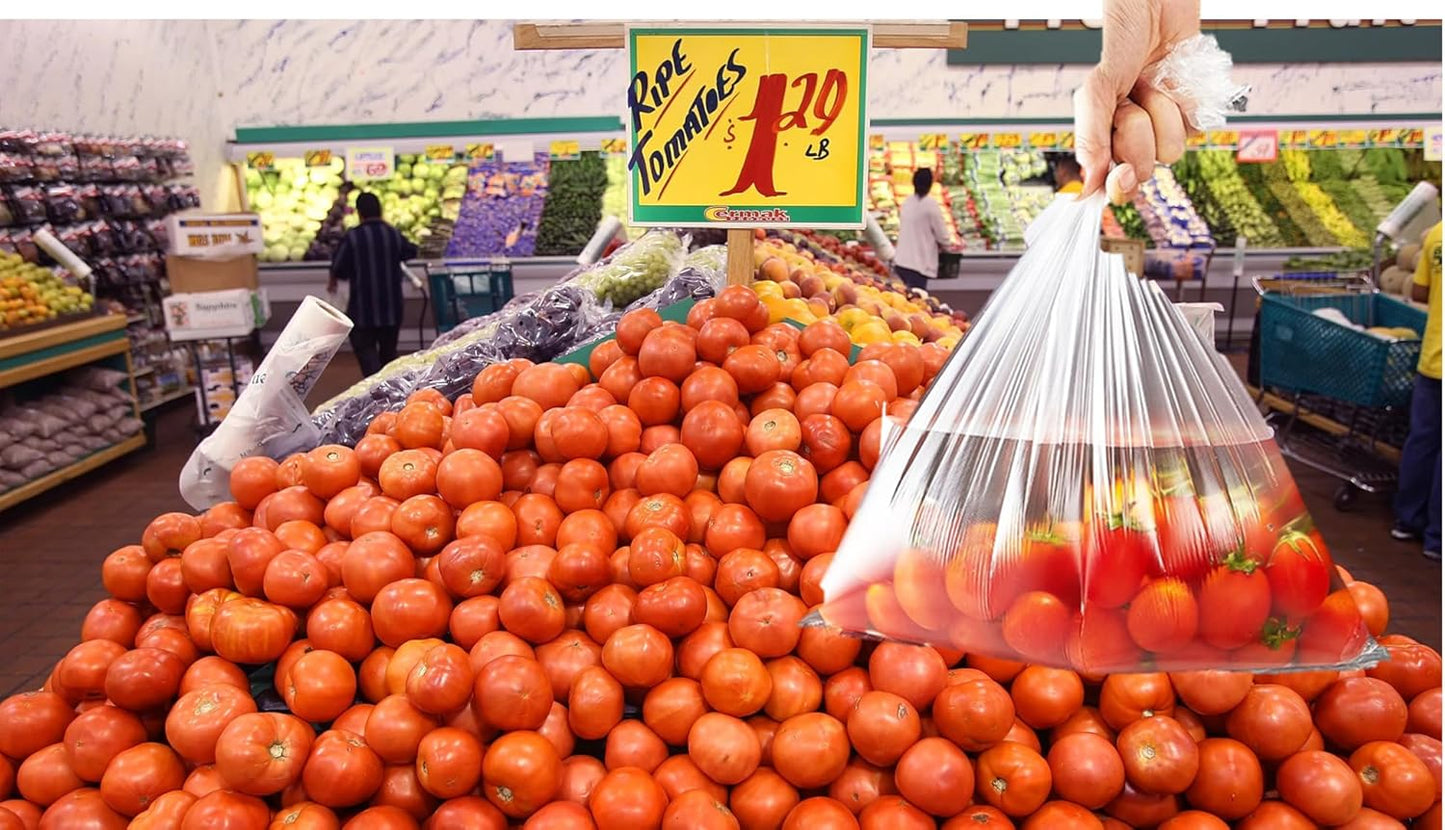 Plastic Produce Bags for Food Storage - 12"x20" Clear Grocery Bag for Fruits, Vegetables, Bread - Easy Peel-Off Design, Continuous Roll, 1.75" Core, Pack of 720 Bags [2 rolls]