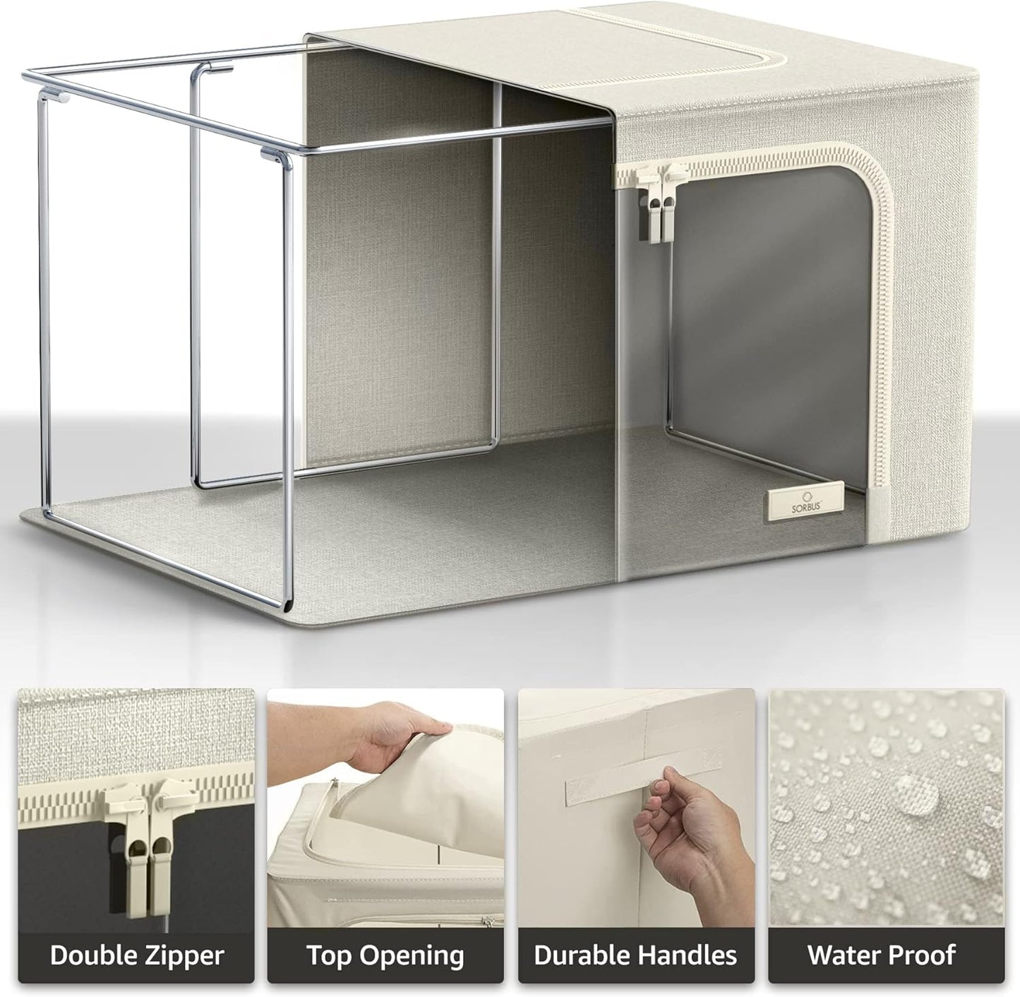 Sorbus Storage Bins with Metal Frame - Stackable & Foldable Clothes Organizer Bags - Oxford Fabric Storage Containers with Large Clear Window & Carry Handles Organization for Bedding Linen & Clothing