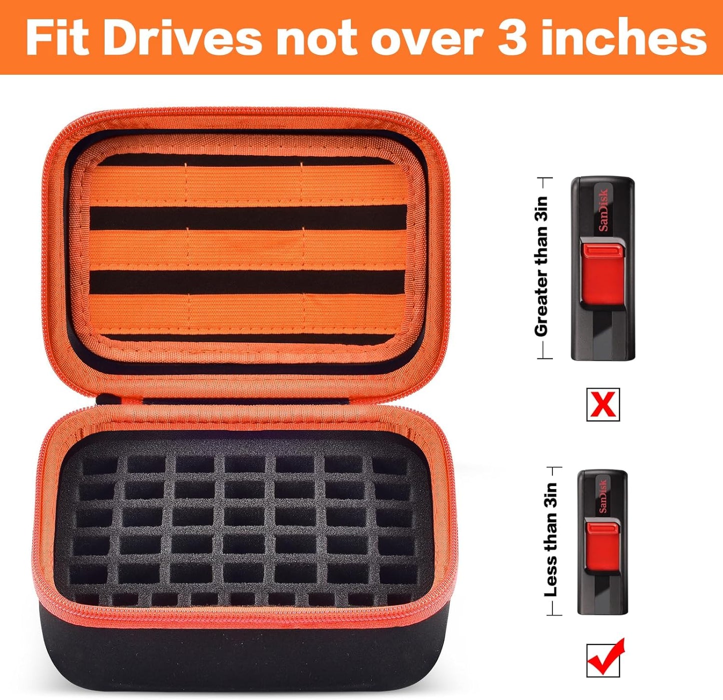 Comecase USB Flash Drive Case, Thumb Drive, Memory Card SD SDXC SDHC Card Holder Organizer, Electronic Accessories Storage Bag for SanDisk/SamData/Samsung/TOPESEL/PNY (Orange Inside, Large)