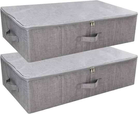 iwill CREATE PRO Folding Breathable Underbed Storage Bins with Lids, Wardrobe Closet Clothing Blanket, Shoes, Toys Organizer Containers, Dark Gray, Pack of 2