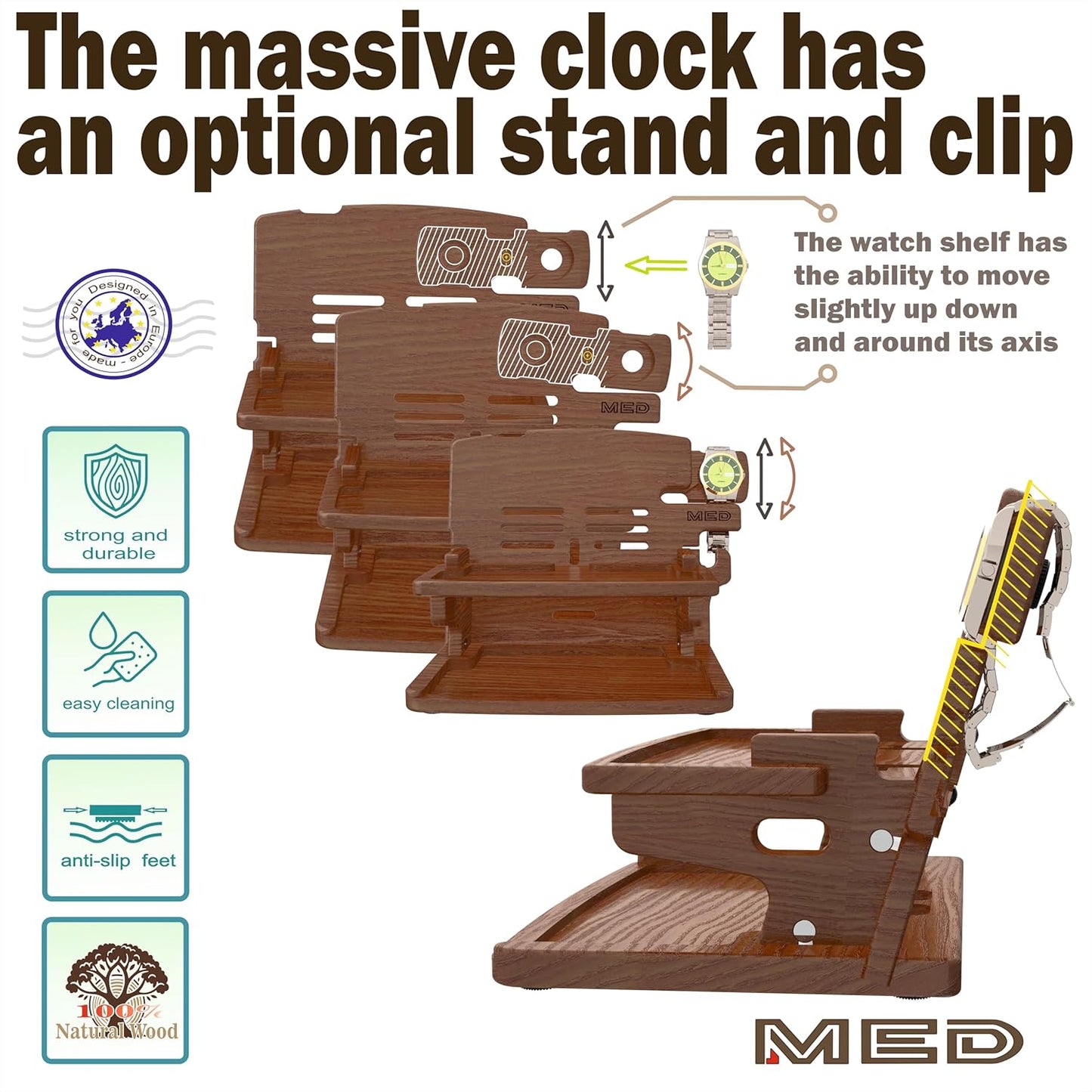 MED Wood Phone Docking Station – Nightstand Desk Organizer for Phone, Watch, Wallet & Tablet – Gift for Men, Husband, Dad & Women – Wooden Charging Stand, (Black, Model 2)