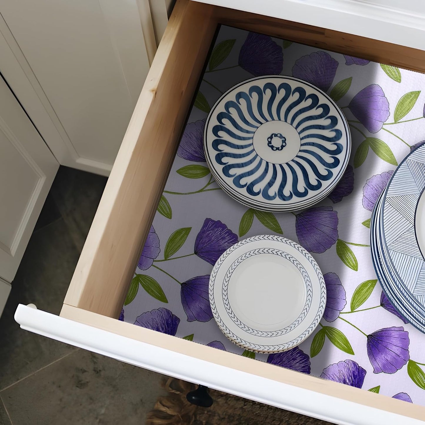 20" W x 360" L Floral Drawer and Shelf Liner for Cabinets, Non-Adhesive Strong Grip Non-Slip Flower Shelf Cabinet Kitchen Shelf Liners for Kitchen Cabinets