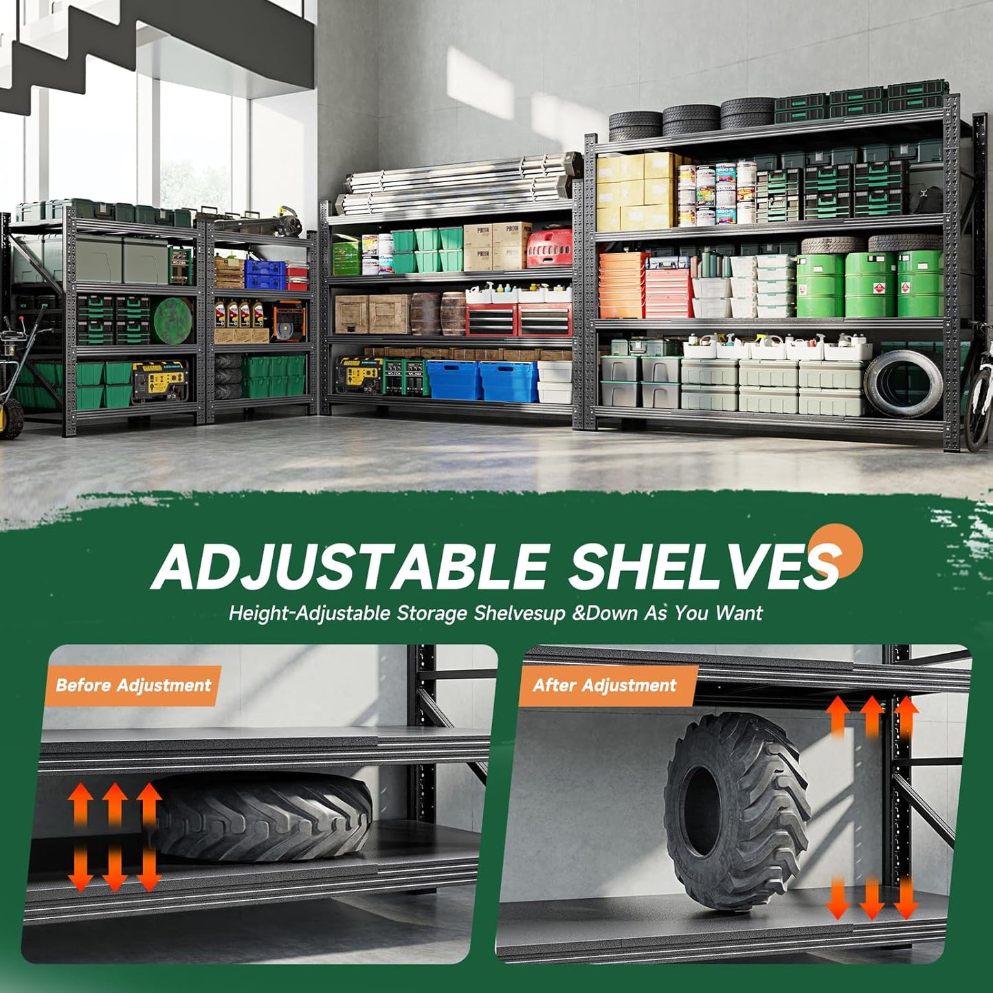 Letaya 4000LBS Storage Shelves Heavy Duty,60" W Garage Shelving Units, 4 Tier Adjustable Utility Rack Shelf,Large Metal Industrial Shelves,for Shop,Warehouse,Basement (60" W x 24" D x 70" H)