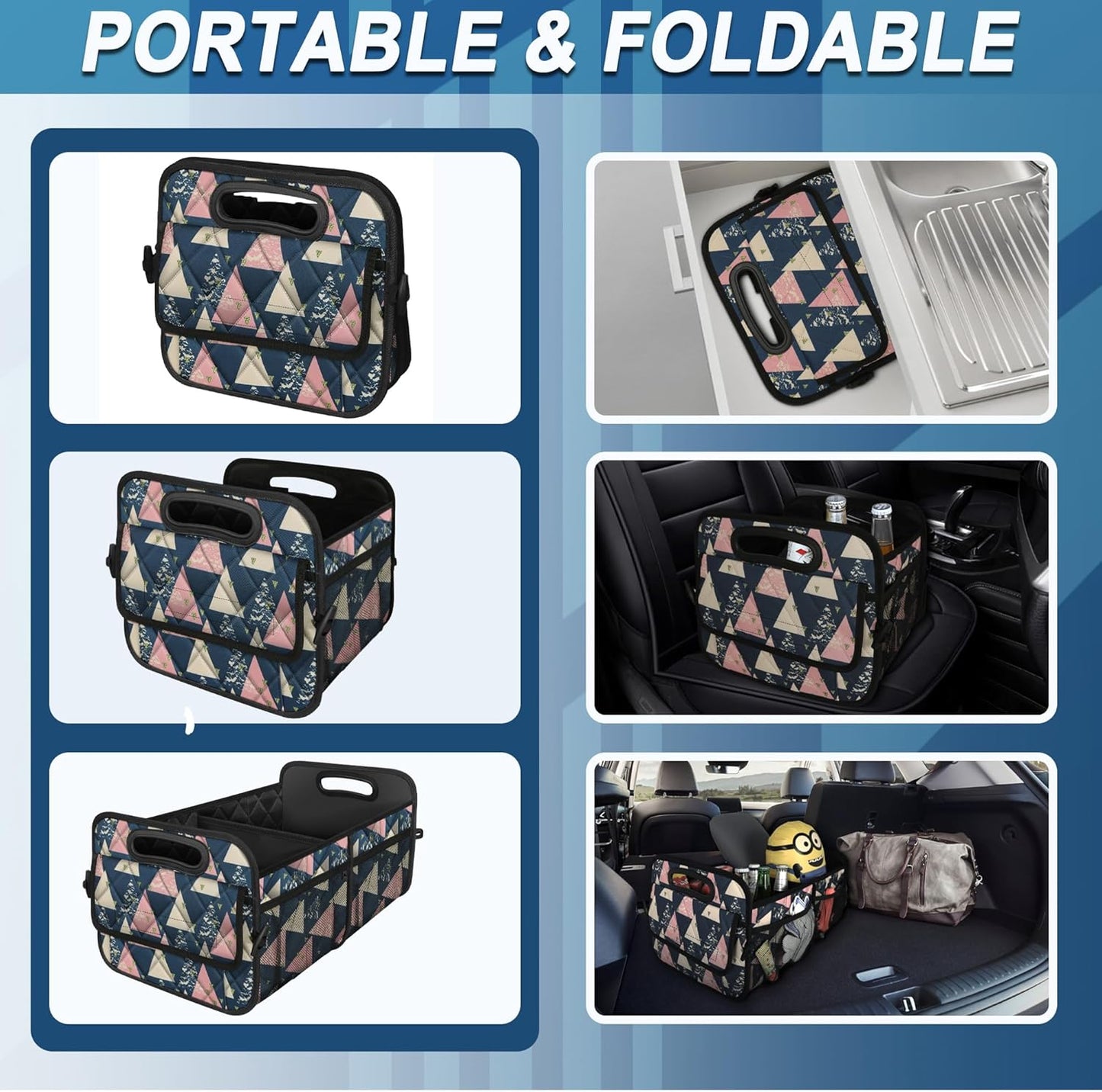 Deosk Trunk Organzier and Storage with 6 Big Pocket,Car Accessories for Women/Men 50L Waterproof Polyester for Car/SUV/Minivan/Truck(Medium, Triangle)