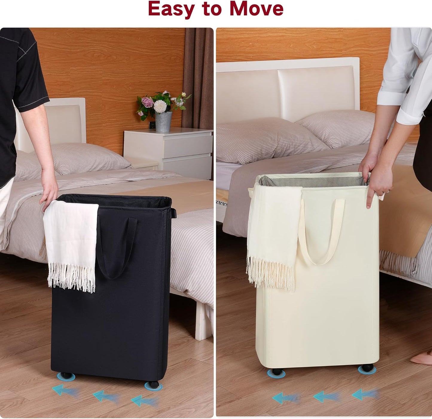 Slim Laundry Hamper with Wheels, Rolling Laundry Basket for Clothes, Small Laundry Basket for Bedroom, Dorm and Laundry Room, 75L (19.8 Gallons) Beige