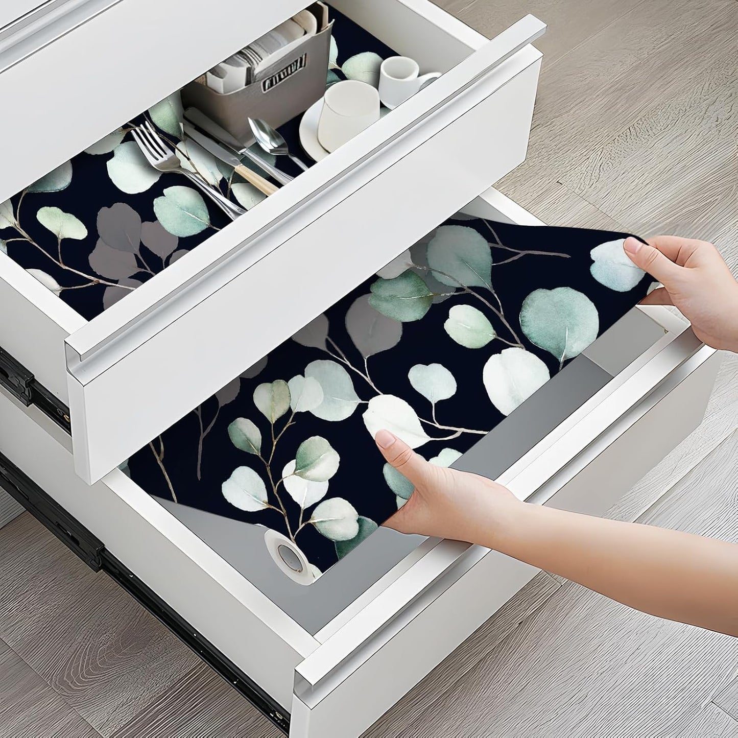 Floralplus Shelf Liner for Cabinet Drawer, Self Adhesive Waterproof Liner, Peel and Stick Black Contact Paper for Cabinet Kitchen, Cupboard Pantry Dresser Liners 17.7 x 78.7 in