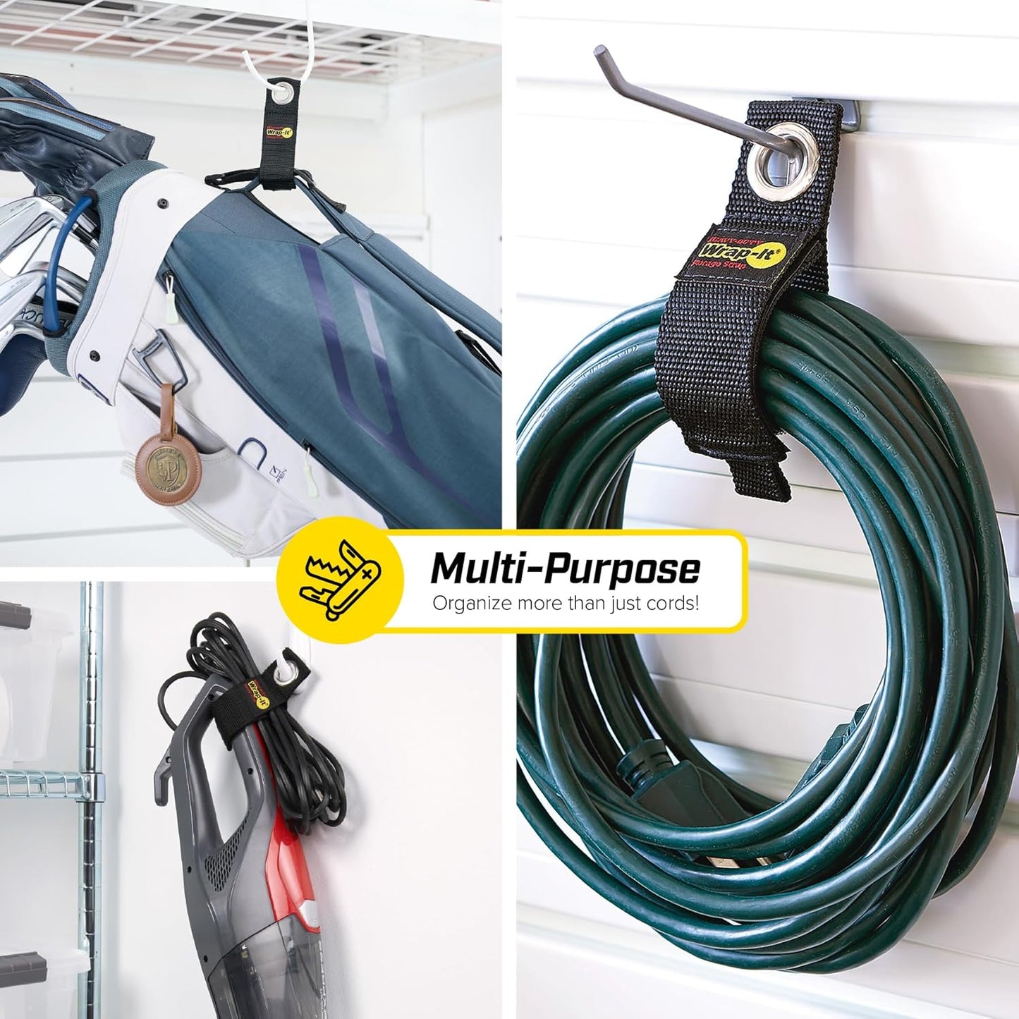 Heavy-Duty Wrap-It Storage Straps, 10-inch (6 Pack) - Hook and Loop Extension Cord Organizer Hanger, Cord Keeper, Cable Straps for Cords, Hoses, and Garage Storage