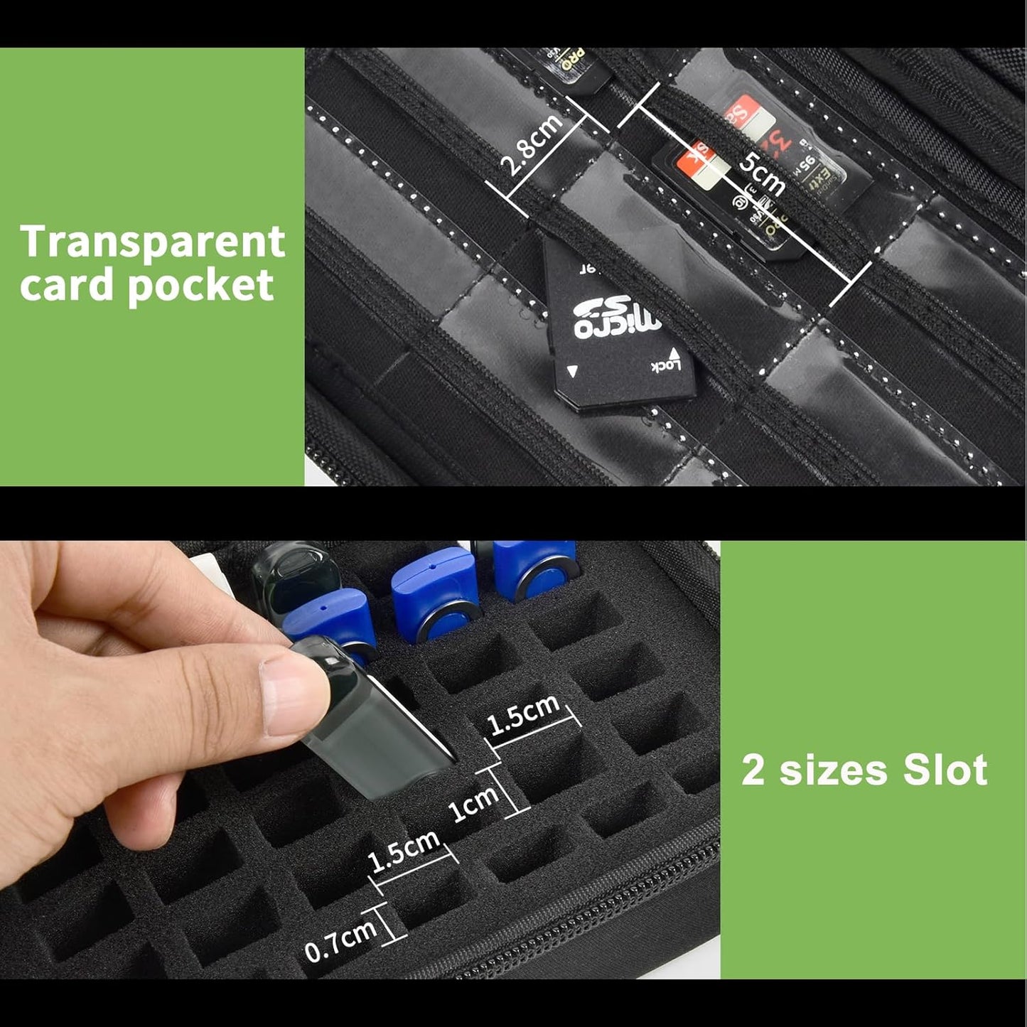 USB Flash Drive Case, SD Card/Memory Stick Pouch for SanDisk, for Samsung, for Netac, for Maspen/for SamData Thumb Drives, Hard Shell Protective Storage Organizer with Sponge- Box Only- Black