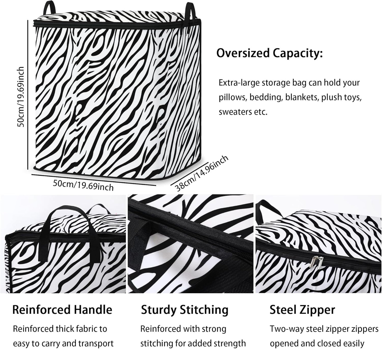 Large Comforter Storage Bag with Zipper,Closet Organizer for Clothes,Blankets,Quilts,Pillows,Fabric Storage Bags with Portable Handles 95L(2-Pack)