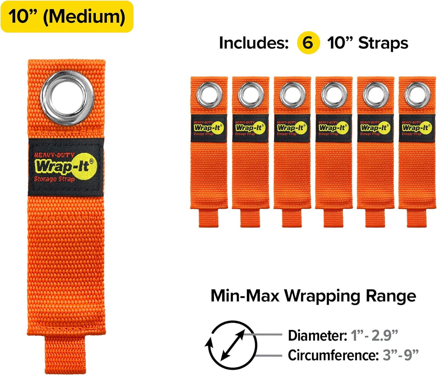 Heavy-Duty Wrap-It Storage Straps - 10-inch (6-Pack) Blaze Orange - Garage Organizer and Electric Cord Holder for Garage Essentials