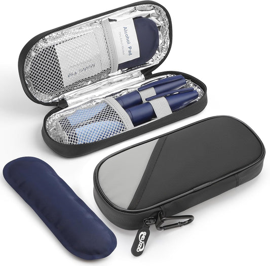 Insulin Travel Case Diabetic with 2 Reusable Ice Packs for Insulin Pen and Other Diabetic Supplies, Insulin Cooler Travel Case for The Daily Life and Trip, Black with Gray