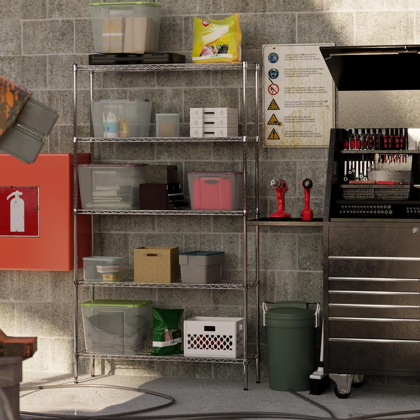 14" Deep x 48" Wide x 86" Height Wire Shelving Kit | 5-Tier | NSF Commercial Storage Rack Unit