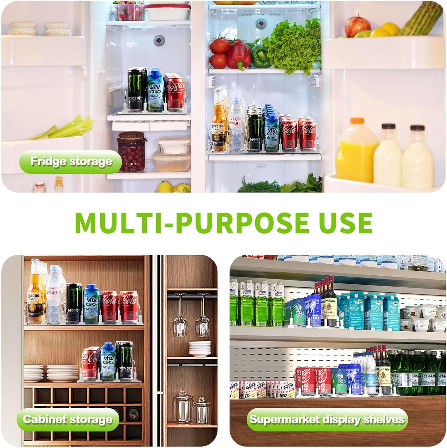 Coanto Drink Organizer for Fridge, Soda Can Dispenser for Refrigerator, Automatic Self-Pushing Fridge Drink Dispenser Holds up to 30 Cans, 6 Row