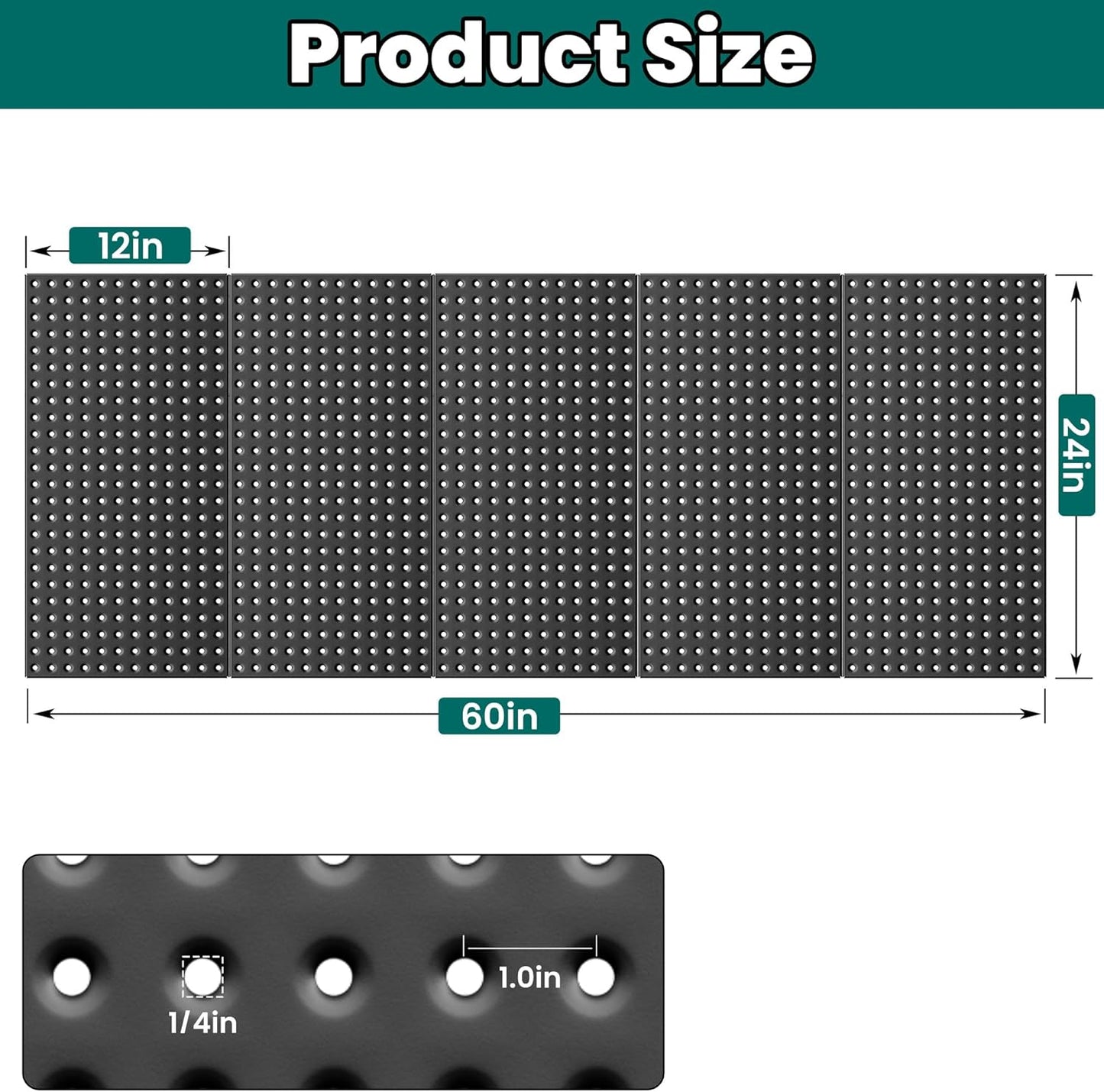 EVERHANGER Metal Pegboard Panels 24" x 12", Heavy Duty Steel Peg Boards for Garage, Pegboard Wall Organizer for Tool Storage and Organization, Black, 5 Pack