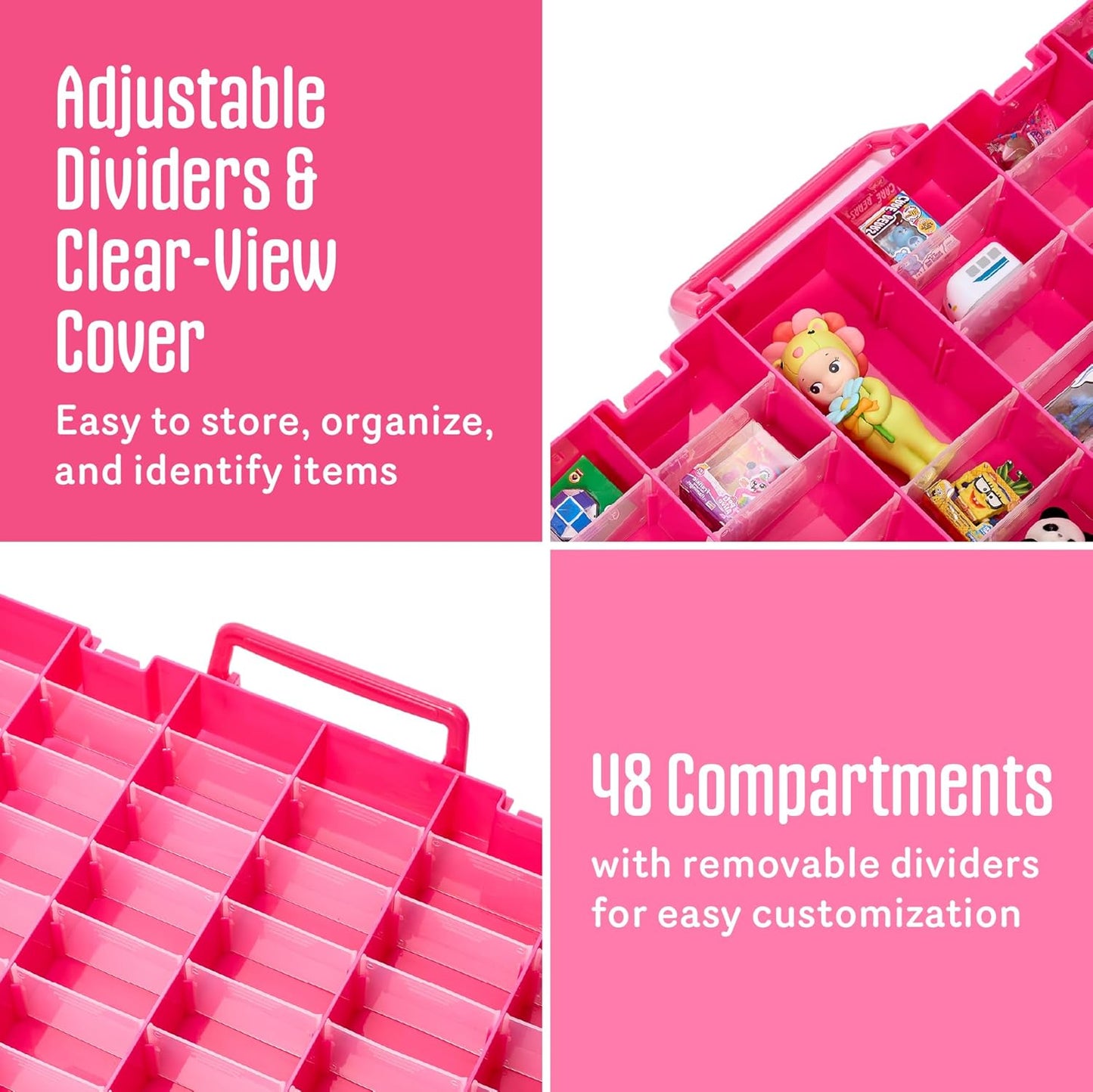 Mini Toy Organizer Box – 48 Compartment Storage Case for Mini Brands, LOL Dolls, Shopkins & Calico Critters – Kids Collectible Container for Small Toys