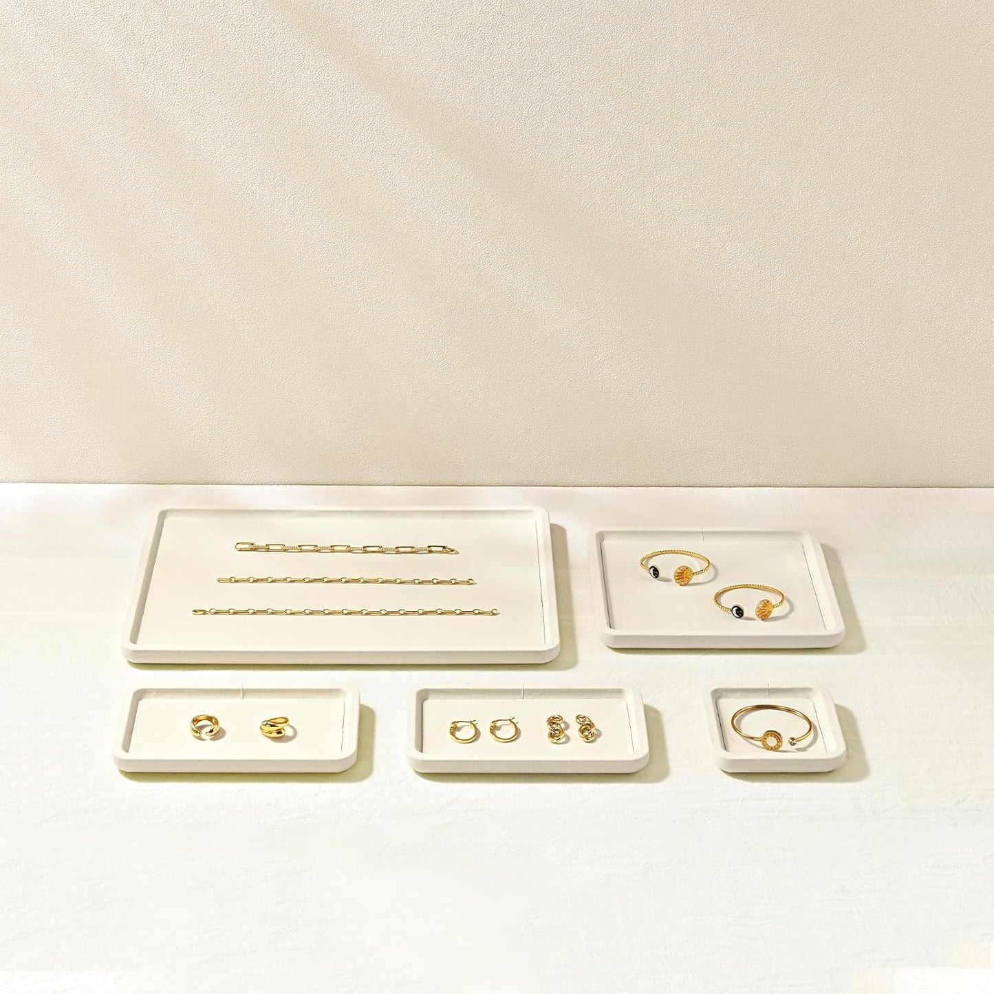 Microfiber Jewelry Display Flat Tray for Rings Earrings Necklace Bracelet, Jewelry Photograph Display Catchall Organizer Tray Dish(M,Beige)