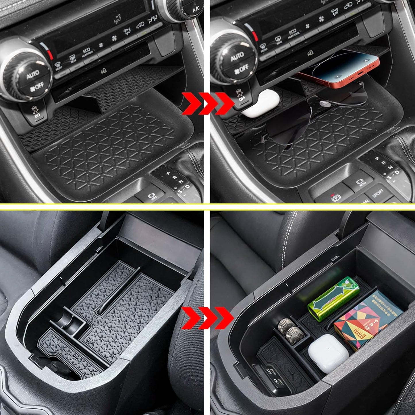2PCS Center Console Organizer Tray and Armrest Storage Box Compatible with Toyota RAV4 2025 2024 2023 2022 2021 2020 2019 Insert Secondary Storage box Accessories