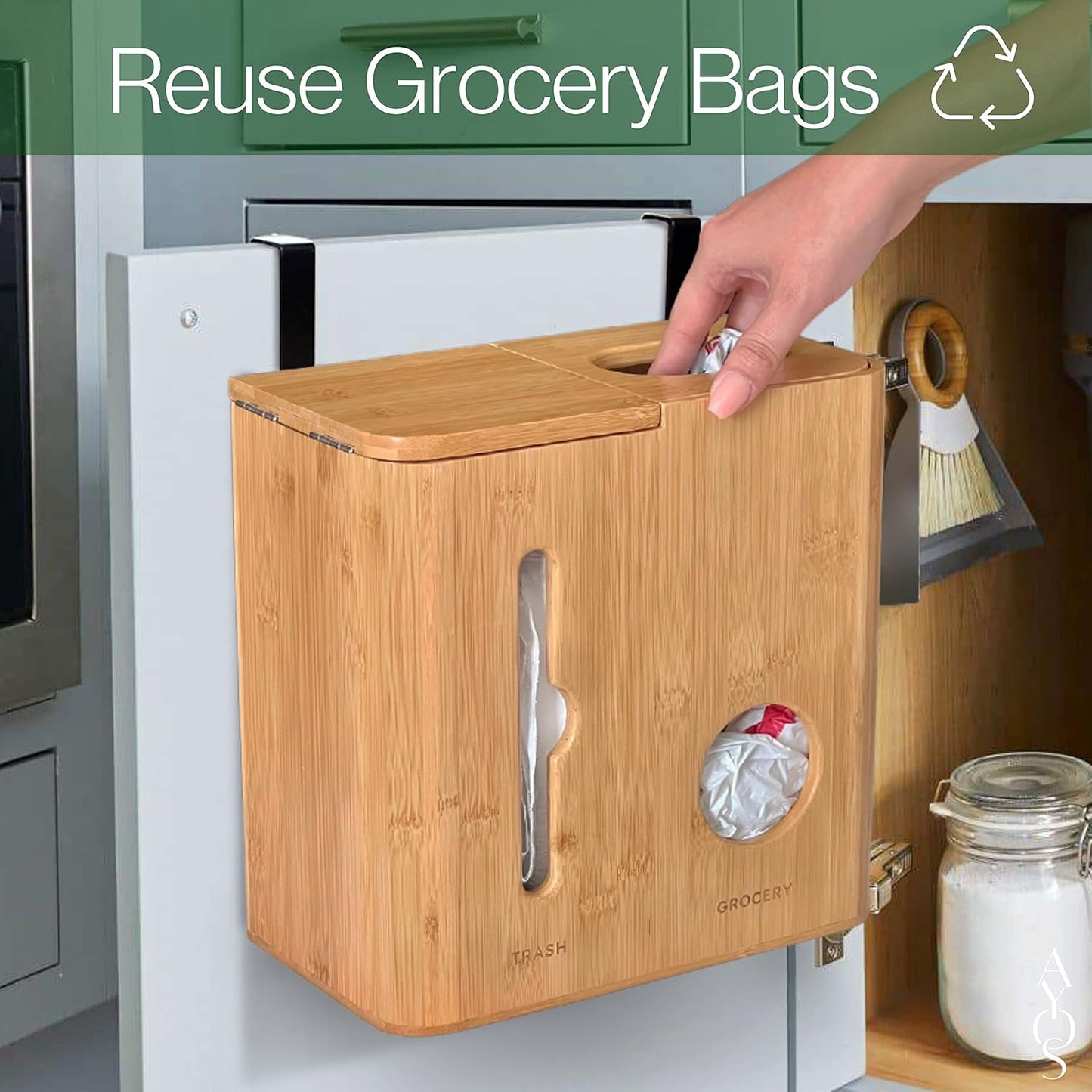 Trash Bag Dispenser & Grocery Bag Holder - The Original 2 in 1 Plastic Bag Holder for Grocery Bags and Garbage Bags - Under Sink Organizers and Storage/Wall Mounted/Pantry - Fits 13 Gallon