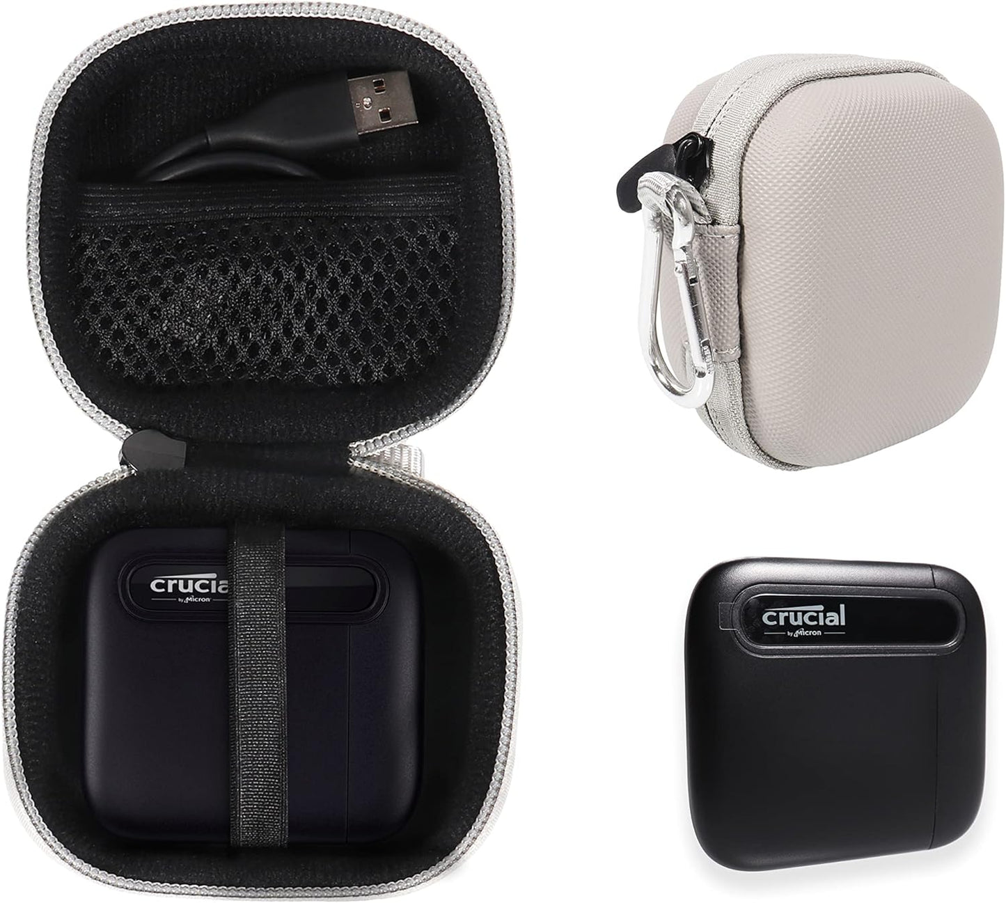 CaseSack Case for Crucial X6 500GB, 1TB, 2TB, 4TB Portable SSD, Handy Organizer (Gray)