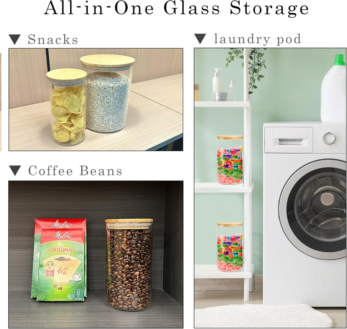 Glass Storage Jars Set Elegant Containers with Airtight Bamboo Lids, Perfect for Kitchen Organization - Flour, Rice, Pasta, Sugar, Coffee Beans, Accessories Included (2 packs(37oz / 110oz))