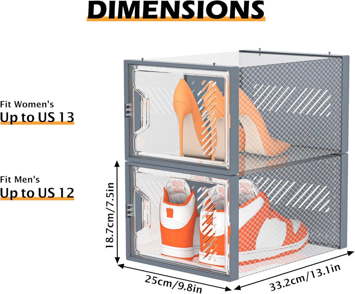 Shoe Storage, 12 Pack X-Large Shoe Organizer for Closet, Shoe Boxes Clear Plastic Stackable Shoe Storage Boxes for Size 13
