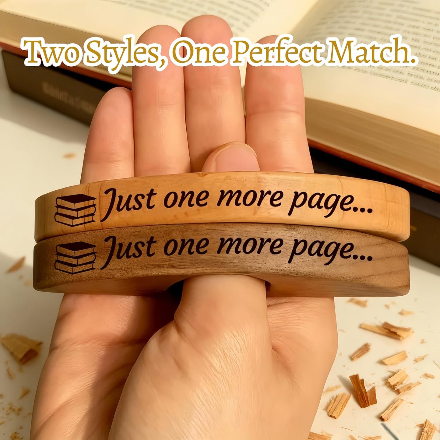Wooden Book Page Holders for Reading - Thumb Page Holder & Book Opener Holder | Just One More Page Ergonomic Hands-Free Helper - Perfect Gift for Book Lovers & Readers(Natural Wood 1)