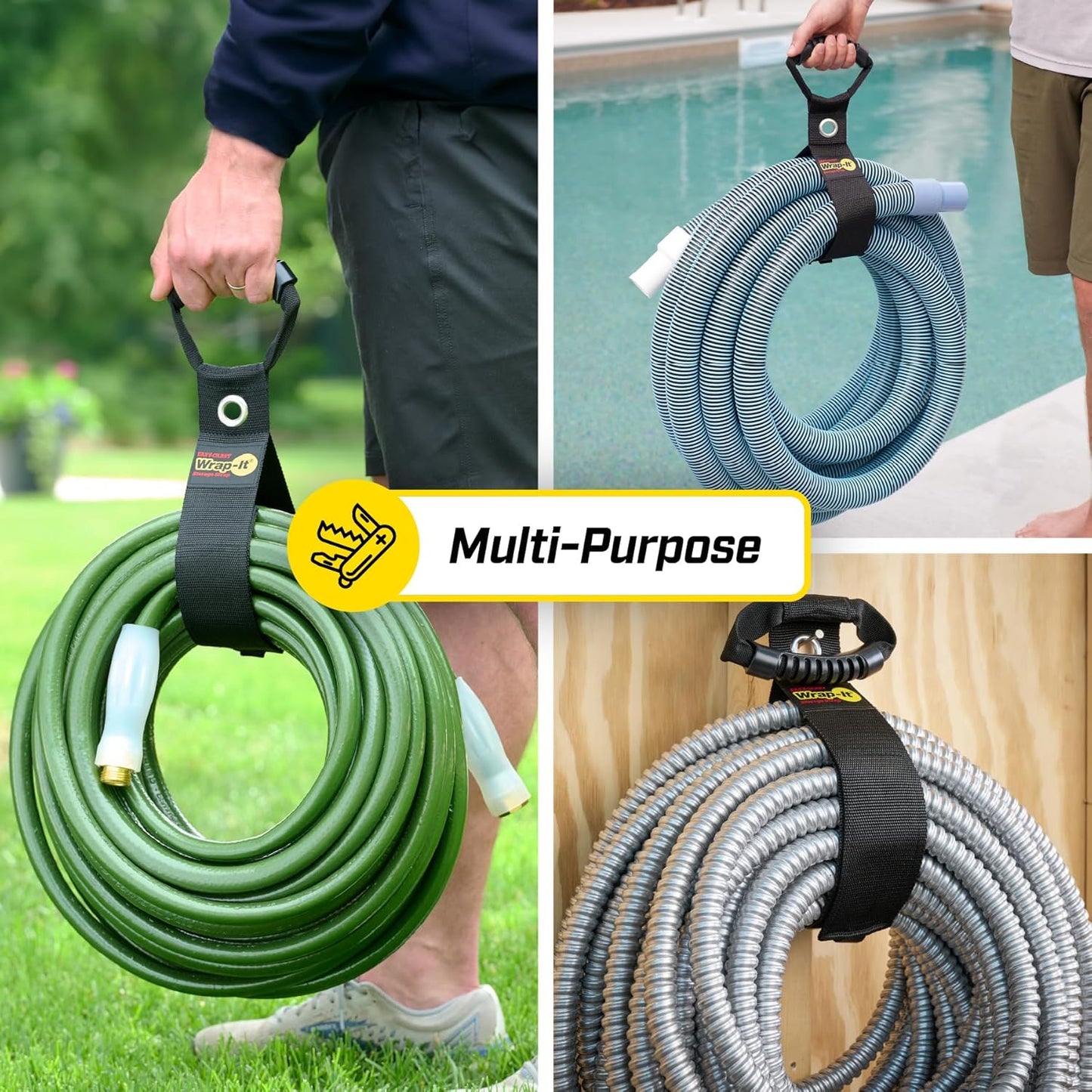 Easy-Carry Wrap-It Storage Straps - 28” (2-Pack) Black with Grommet - Cord Wrap and Hose Organizer for Your RV Tool Kit