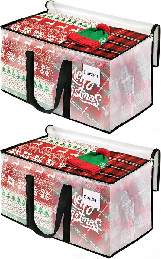 BlissTotes 2-Pack Heavy Duty Extra Large Clear Moving Bags, Reinforced Handles & Tag Pocket, 76L