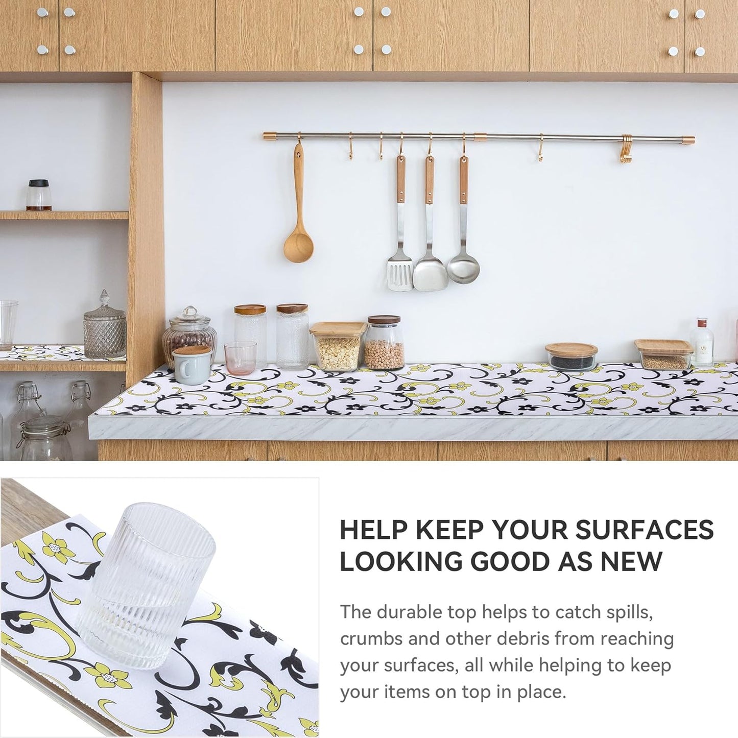 2 Rolls 18" W x 96" L Floral Drawer and Shelf Liner for Cabinets, Non-Adhesive Strong Grip Non-Slip Flower Shelf Cabinet Kitchen Shelf Liners for Kitchen Cabinets