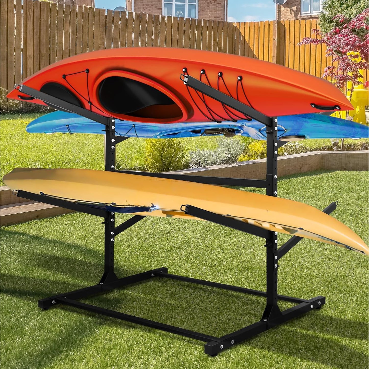 Adjustable Kayak Storage Rack, Freestanding Sup Storage Stand, Weatherproof Canoe Holder, Heavy Duty Paddleboard Bracket, Surfboard Bracket for Indoor, Outdoor, Garage, Shed, Dock…