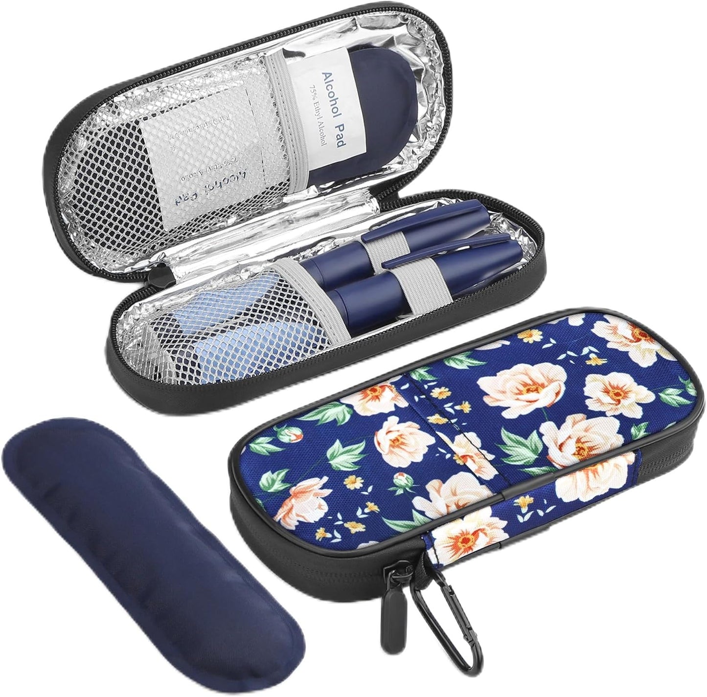 Insulin Cooler Travel Case Diabetic Medication Insulated Cool Organizer with 2 Reusable Ice Packs for Insulin Pen and Other Diabetic Supplies, for The Daily Life and Trip, White Flower