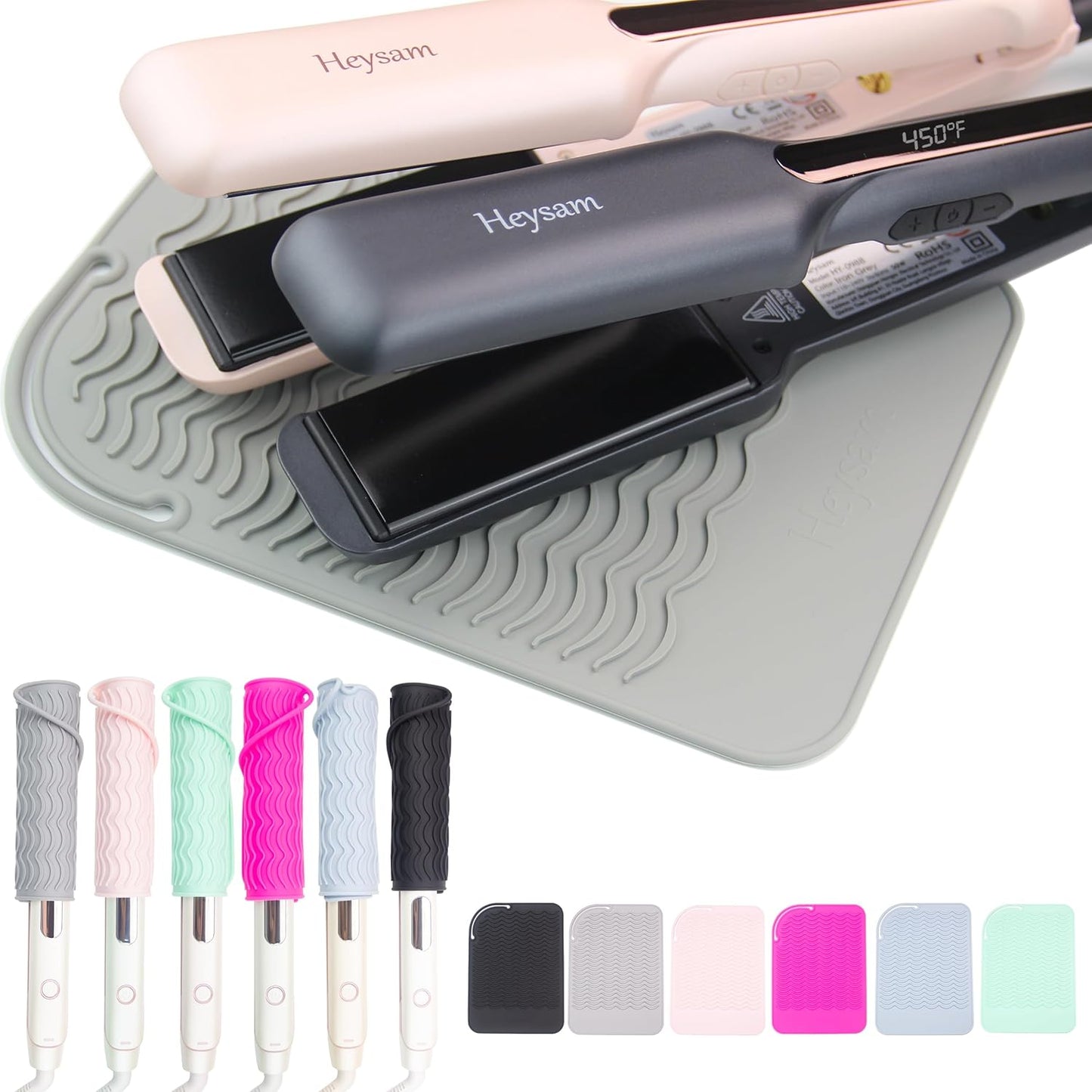 Heysam Professional Heat-Resistant Silicone Mat for Hair Styling Tools, Flat Iron Hair Straightener and Curling Iron in One, Easy to Use for Travel, 9.0 x 6.5 inches