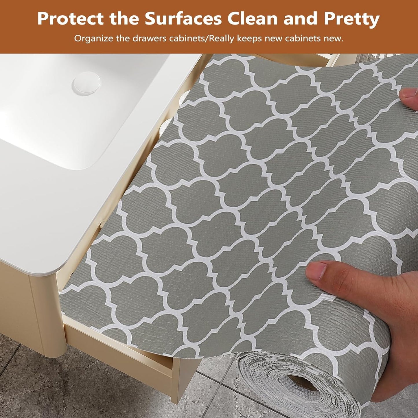 Drawer and Shelf Liner for Kitchen Cabinets, Non-Adhesive Strong Grip Thickened Cabinet Liners for Shelves, Non-Slip Mats Shelving Paper Protect Cupboard, Dresser, Pantry | 23.6" x 20FT