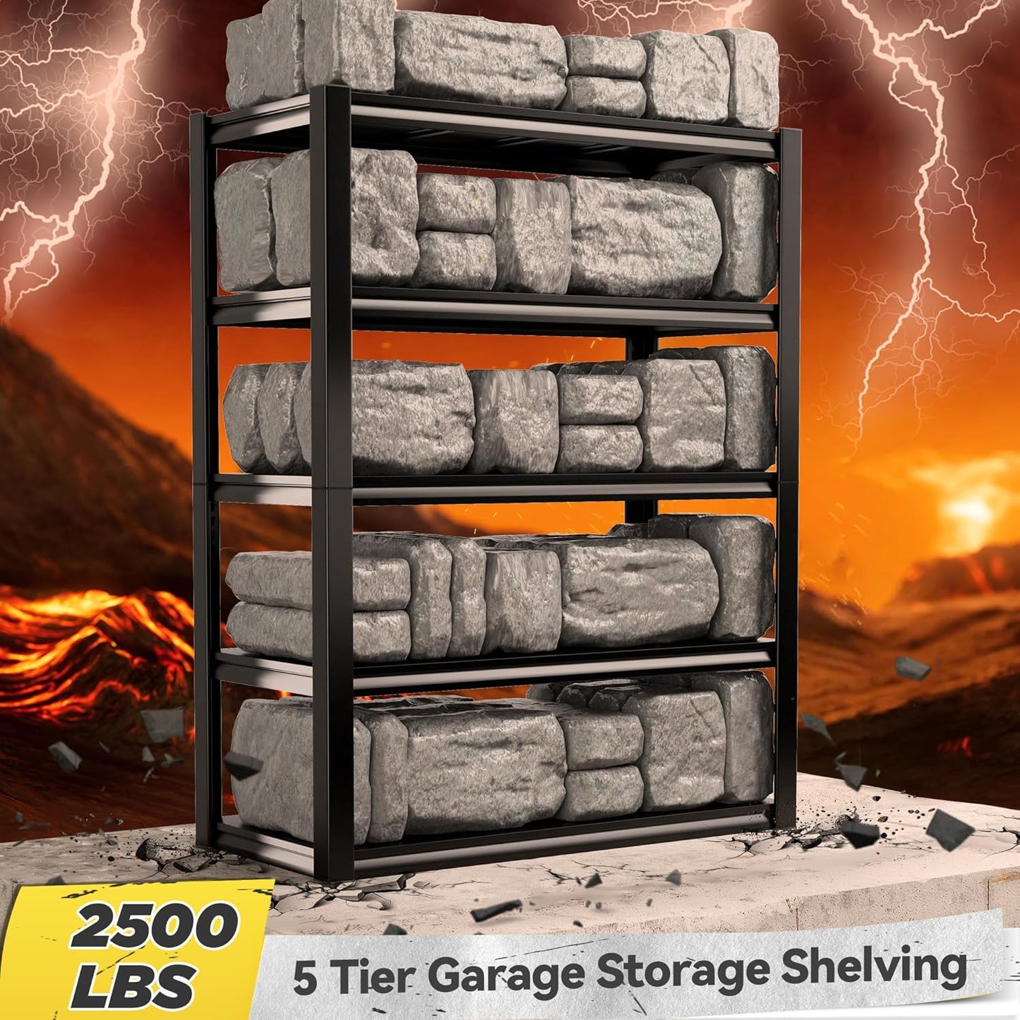 REIBII Storage Shelves Heavy Duty Garage Shelving 72" Adjustable Metal Shelves for Storage 5 Tier Garage Shelf for Kitchen Pantry Warehouse Basement, 3 Pack