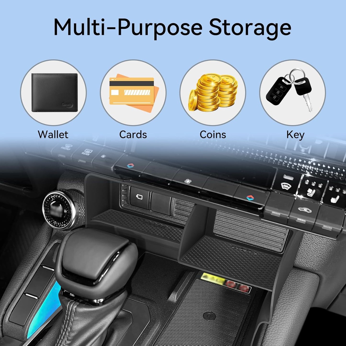 smabee 2PCS Center Console Organizer for 2024 2025 2026 Toyota Land Cruiser Prado 250 Accessories Interior ABS Center Console Organizer Storage Box Tray