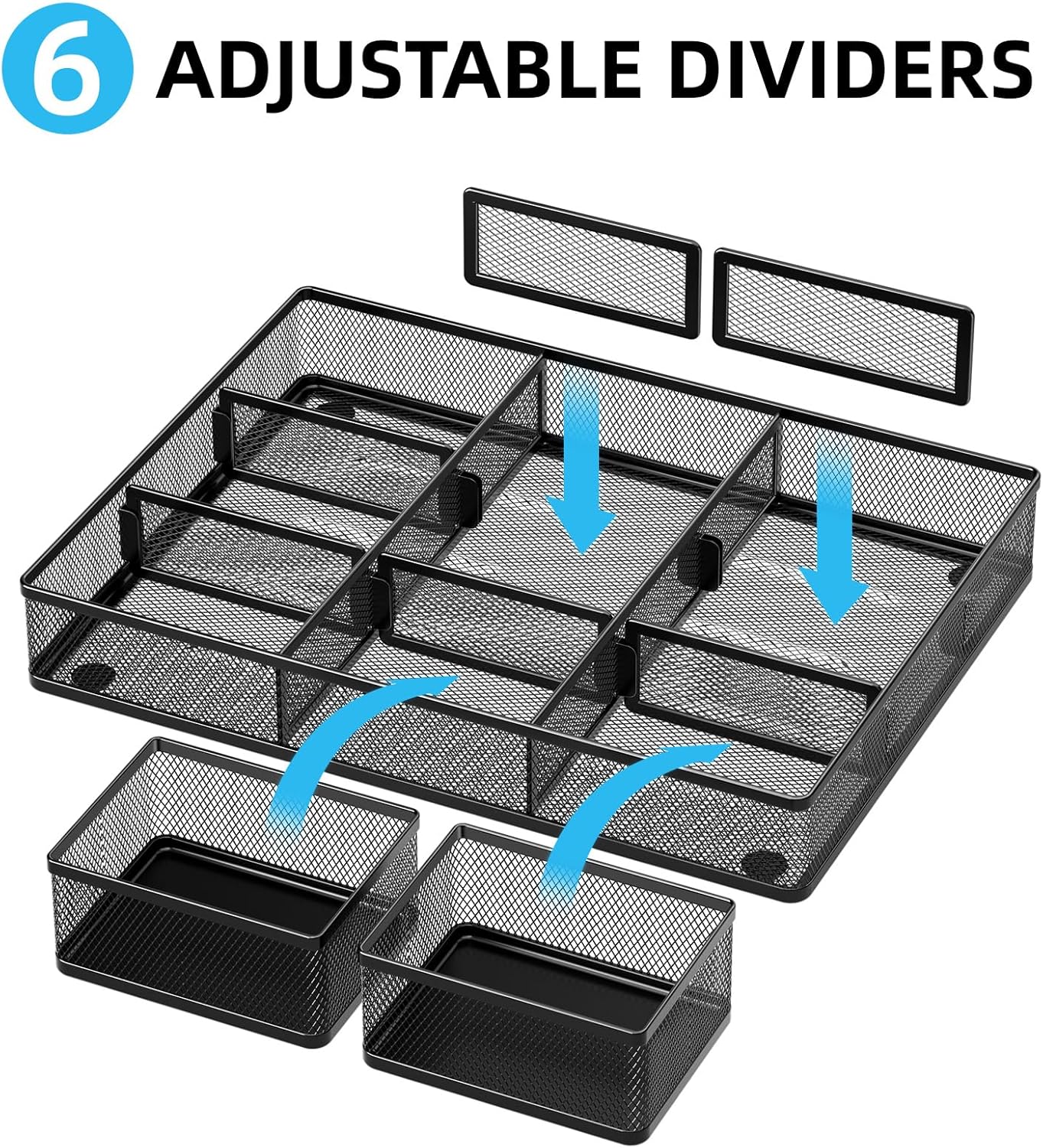 Marbrasse 3 Pack Desk Drawer Organizers with 9 Adjustable Compartments for Makeup, Office Supplies & Accessories (Black)