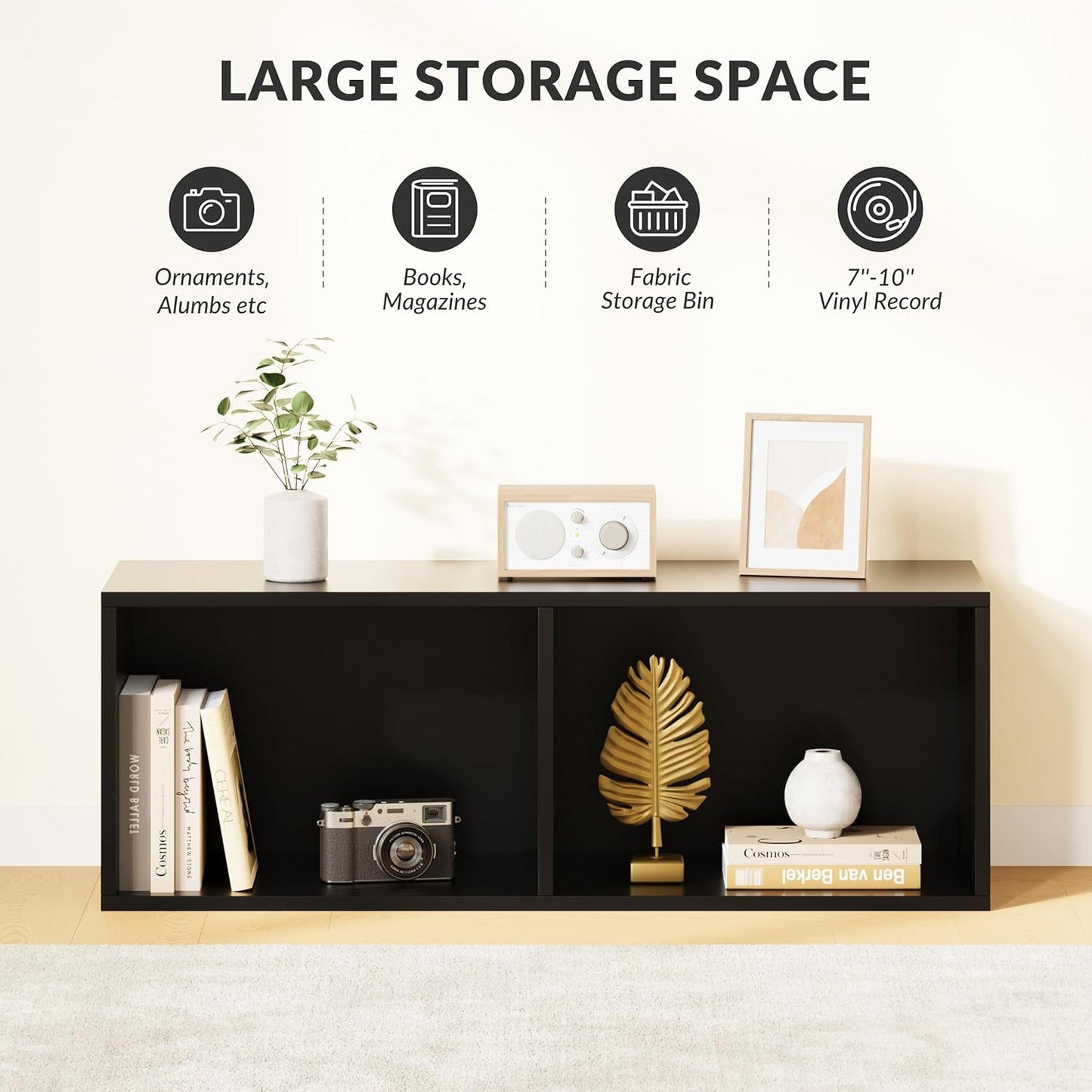 IOTXY DIY Modular Cube Bookcase - CubeXY Customizable Stackable Expandable Basic Shelving Units, 2-Cube Wooden Open Bookshelf for Miscellaneous Storage Organizer, Black