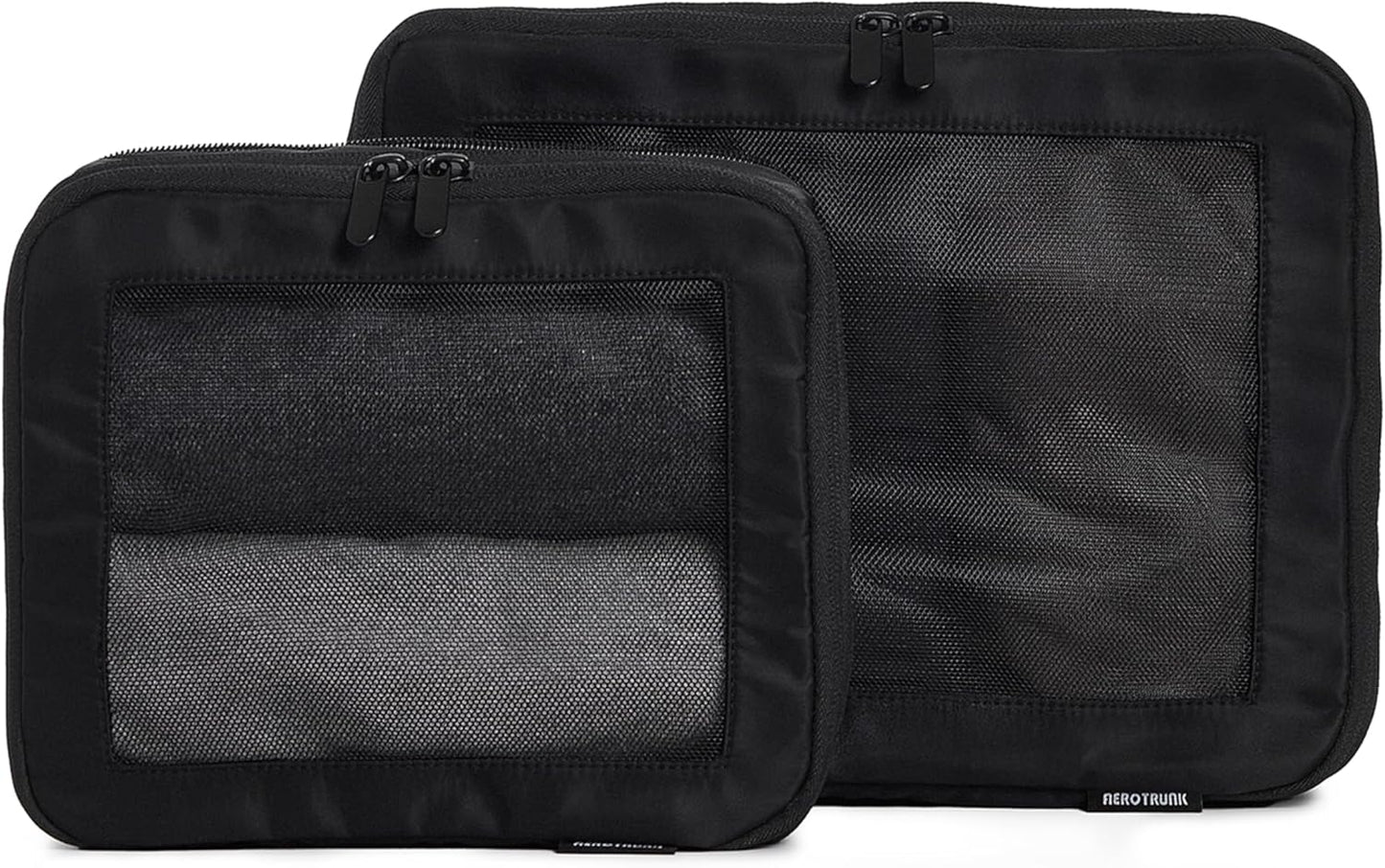 Aerotrunk Compression Packing Cubes for Travel - Luggage Organizer Bags - Double Zipper Packing Cubes for Suitcases (2-Pack, Black)