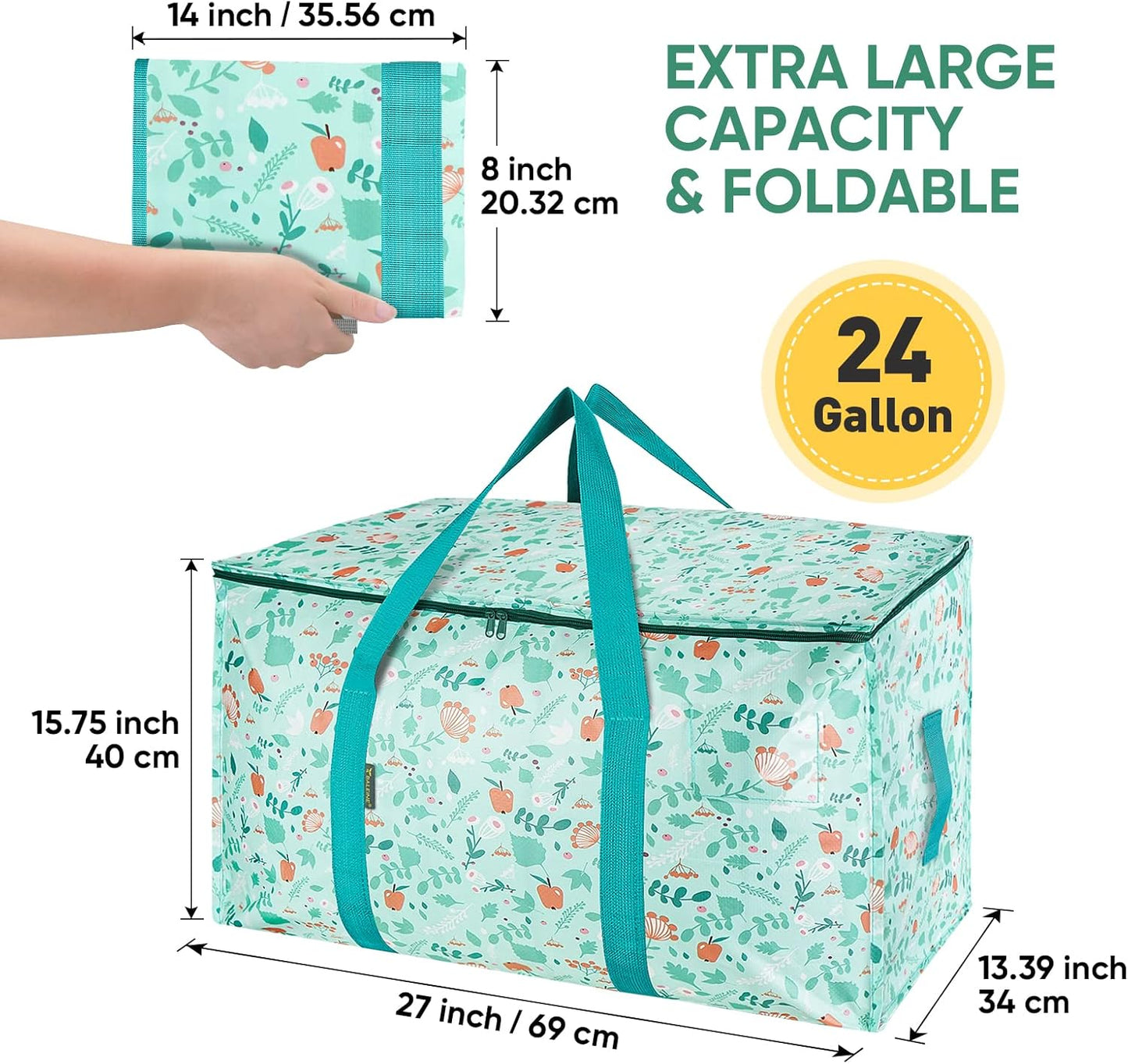 BALEINE 4-Pack Oversized Moving Bags with Reinforced Handles, Heavy-Duty Storage Tote for Clothes, Moving Supplies (Spring Stroll, 4-Pack)