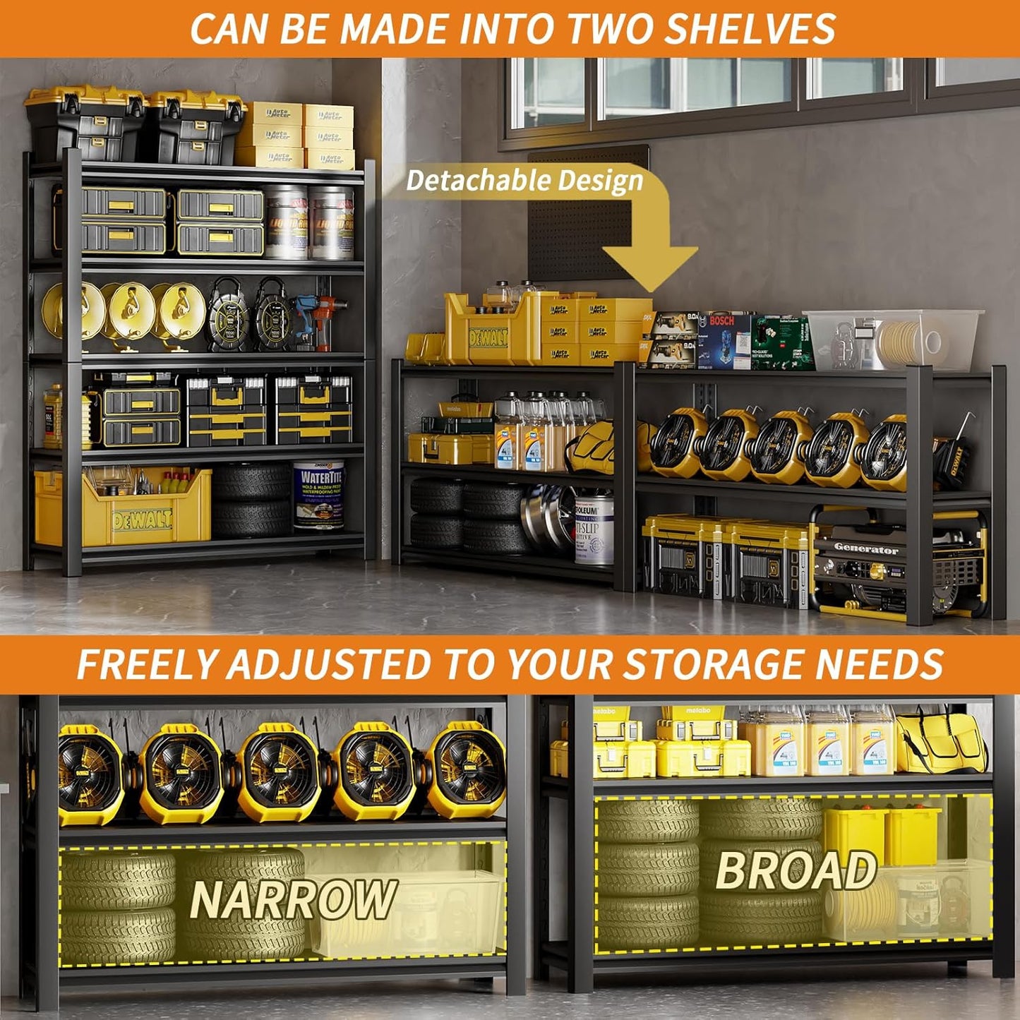 Dyoung 47. 2" W Garage Storage Shelves Adjustable 5 Tier Metal Shelves Heavy Duty 2200LBS Capacity Industrial Shelving Units Rack for Warehouse Basement Garage, Black (19.6" D×47.2" W×72" H)
