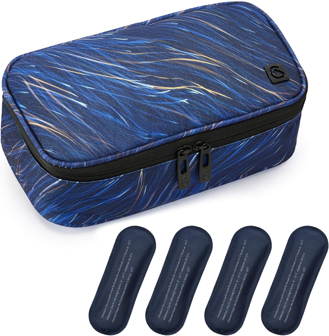 ALLCAMP Insulin Cooler Travel Case Diabetic Medication Cooler with 4 Ice Pack - Medical Cooler Bag Portable and Reusable Blue (9X 4.72x 3.14 inches)