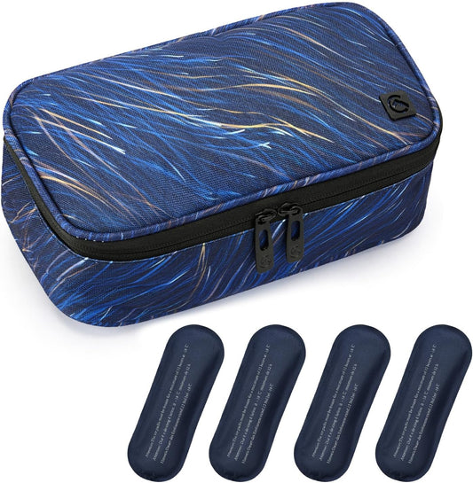 ALLCAMP Insulin Cooler Travel Case Diabetic Medication Cooler with 4 Ice Pack - Medical Cooler Bag Portable and Reusable Blue (9X 4.72x 3.14 inches)